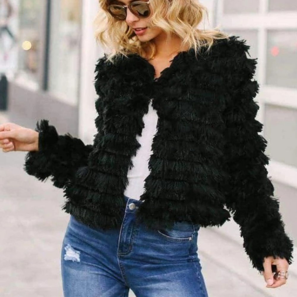 New Midnight Faux Fur Fringe Shaggy Jacket - Picture 2 of 6